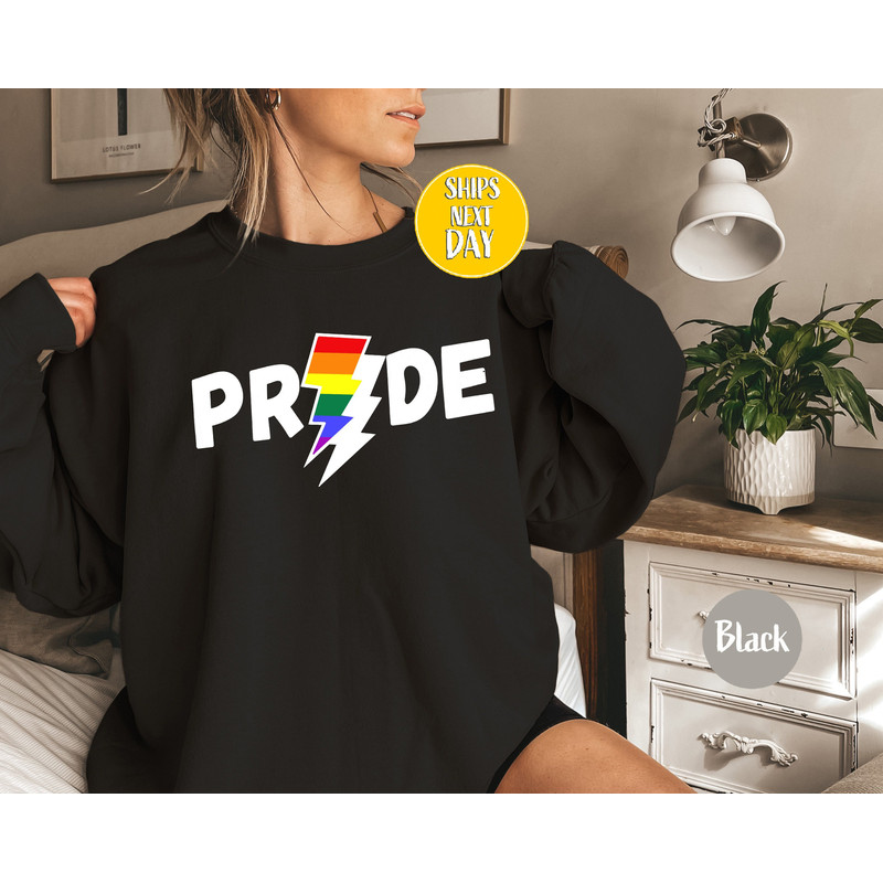 LGBTQ Pride Rainbow Lightening Sweatshirt, LGBT Shirt, LGBTQ and Ally Rainbow Lightning Bolts Pride, Rainbow Pride Gift, Lesbian Sweat-RM014.jpg
