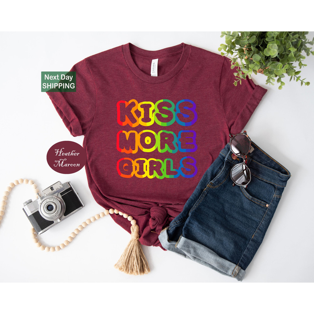 LGBTQ Shirt, Kiss More Girls Shirt, Pride Month Shirt, Lesbian Shirt, Lesbian Clothing, Queer Girls Tee, Pride Shirt Women, Rainbow Shirt.jpg