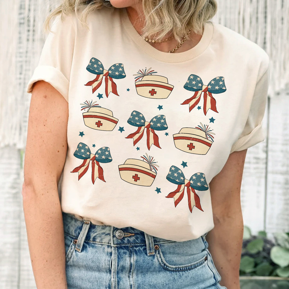 Nurse American Flag Shirt, 4th of July Shirt, Independence Day Shirt For Nurse, Coquette Bow American Flag Tshirt, American Nurse Shirt.jpg