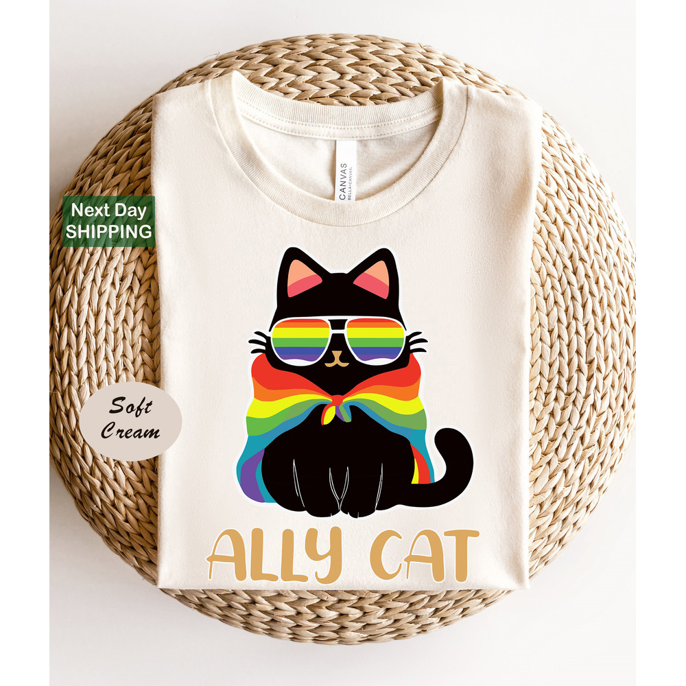 Pride Ally Cat Shirt, Retro Rainbow Colors Cat Ally Shirt, Cat Pride Shirt, Funny Pride Shirt, LGBTQ Shirt, LGBT Gifts, Love Is Love T-Shirt.jpg