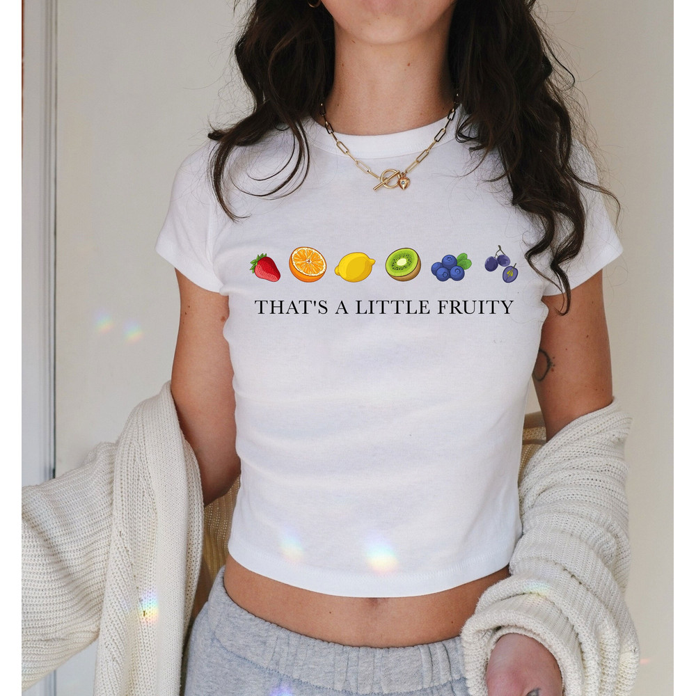 That's A Little Fruity Baby Tee, Subtle pride Y2K Crop Top, Lesbian Subtle, Subtle Bisexual, Subtle Bi Pride, Subtle Trans Pride, 2000s.jpg