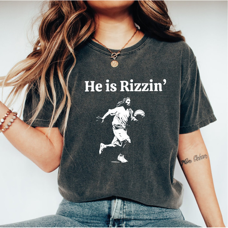 He Is Rizzin' Shirt, Funny Jesus Shirt, Christian Easter Shirt, Easter Gift, Easter Day Outfit, Jesus Playing Basketball, CUS-124.jpg