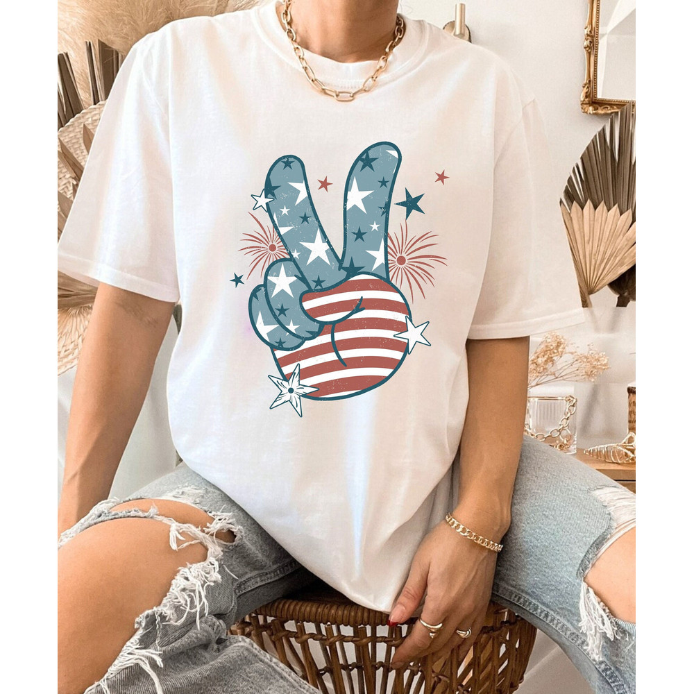 American Flag Peace Sign Comfort Colors Shirt, 4th Of July Red White And Blue T-shirt, Hand Peace Sign, USA Independence Day Patriotic Shirt.jpg