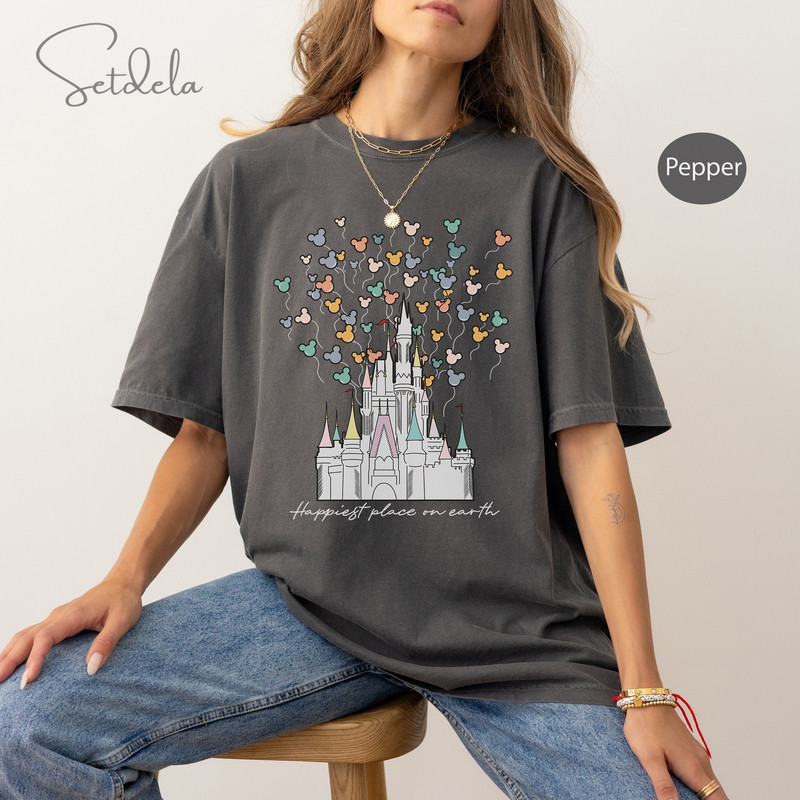 Happiest Place on Earth Shirt, Disney Castle Floral Shirt, Vintage Disney Shirt, Magic Kingdom Shirt, Disneyland Shirt, Comfort Colors Shirt.jpg