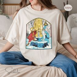 retro disney the sword in the stone stained comfort colors shirt, arthur and merlin stained glass wdw unisex t-shirt, fa