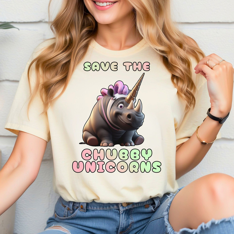 Save The Chubby Unicorns Shirt- Cute Rhino Tshirt - Funny Rhinoceros T-Shirt, Funnie Tee, Endangered Animal Lover, Plus Size Self Love Silly.jpg