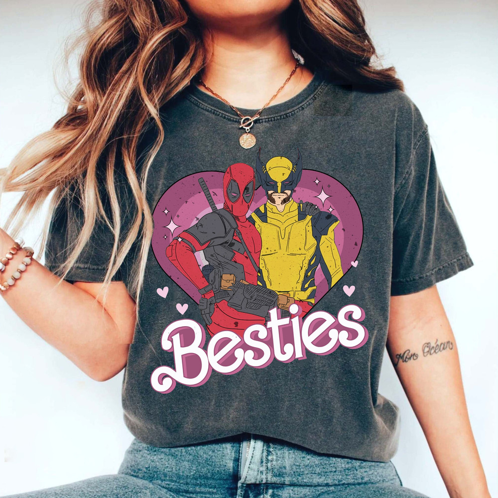 Cute Deadpool Wolverine Besties Forever Comfort Colors Shirt, Wolverine Deadpool Movie Tee, Superhero Best Friends Shirt, Men's and Women's.jpg