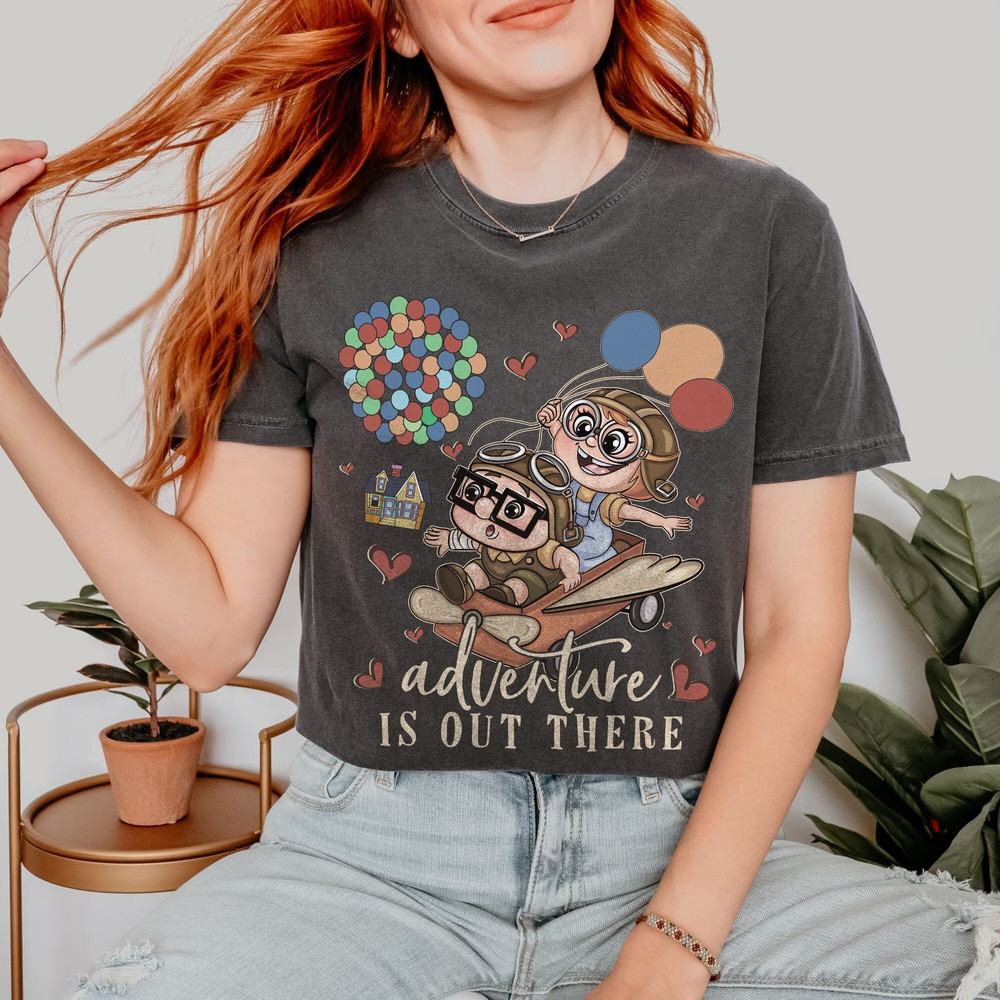 Pixar Up Carl & Ellie Adventure Is Out There Comfort Colors Shirt, Personalized His Ellie Her Carl Couple Tee,WDW Matching Family Trip Shirt.jpg