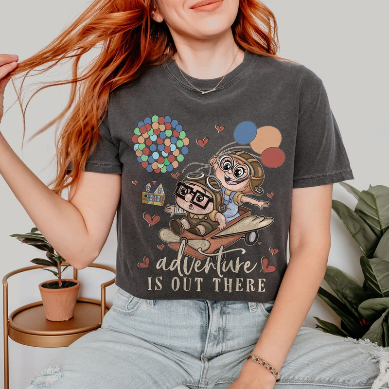 Pixar Up Carl & Ellie Adventure Is Out There Comfort Colors Shirt, Personalized His Ellie Her Carl Couple Tee,WDW Matching Family Trip Shirt.jpg