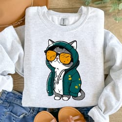 cool cat hoodie sweatshirt cat mom shirt, cat lover tee, funny lazy cat shirt, pet lover tshirt, cat themed gifts for wo