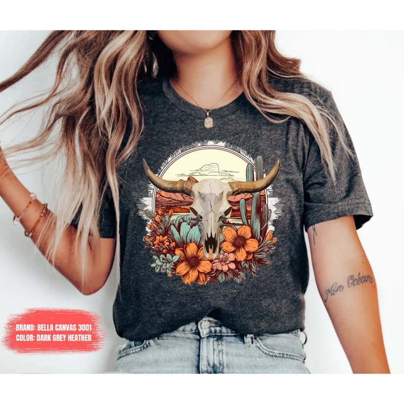 Boho Cow Skull Shirt, Country shirt, Wild west Shirt, Western Graphic Tee, Cowgirl Shirt, Bull Skull Shirt, Southwest Shirt Western Clothing 2.jpg