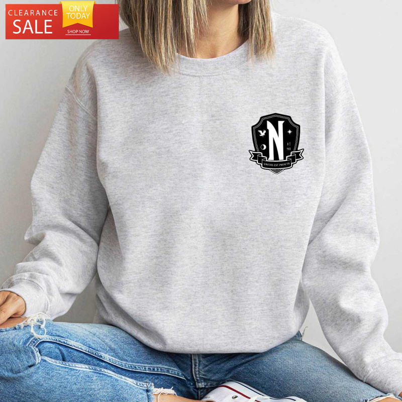 Black White Nevermore Academy Logo Wednesday Sweatshirt Addams Family Gift - Happy Place for Music Lovers.jpg