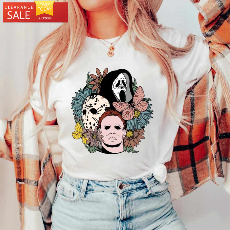 Horror Movie Characters Halloween Sweatshirt Spooky Season Gift - Happy Place for Music Lovers.jpg