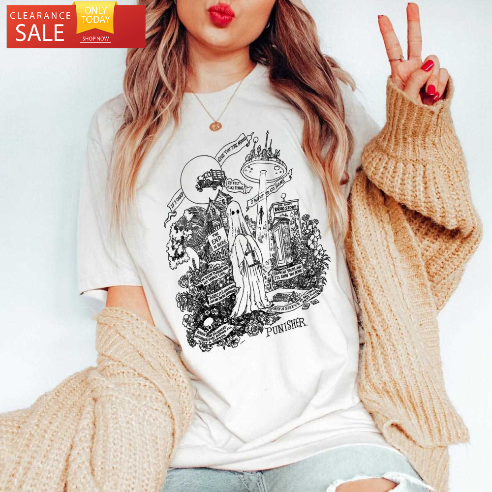 Phoebe Bridgers Ghost Shirt Black and White Punisher Album - Happy Place for Music Lovers.jpg