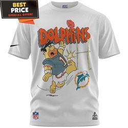 Miami Dolphins Fred Flintstone Football Player TShirt, Unique Gifts For Dolphins Fans  Best Personalized Gift  Unique Gi