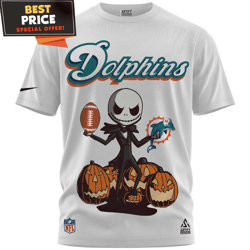 Miami Dolphins Jack Skellington Pumpkin Football Fan TShirt, Ultimate Dolphins Fan Gift  Best Personalized Gift  Unique