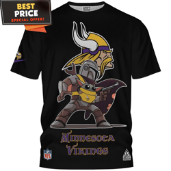 Minnesota Vikings Mandalorian And Baby Yoda Big Fan TShirt, Minnesota Vikings Gifts For Men  Best Personalized Gift  Uni