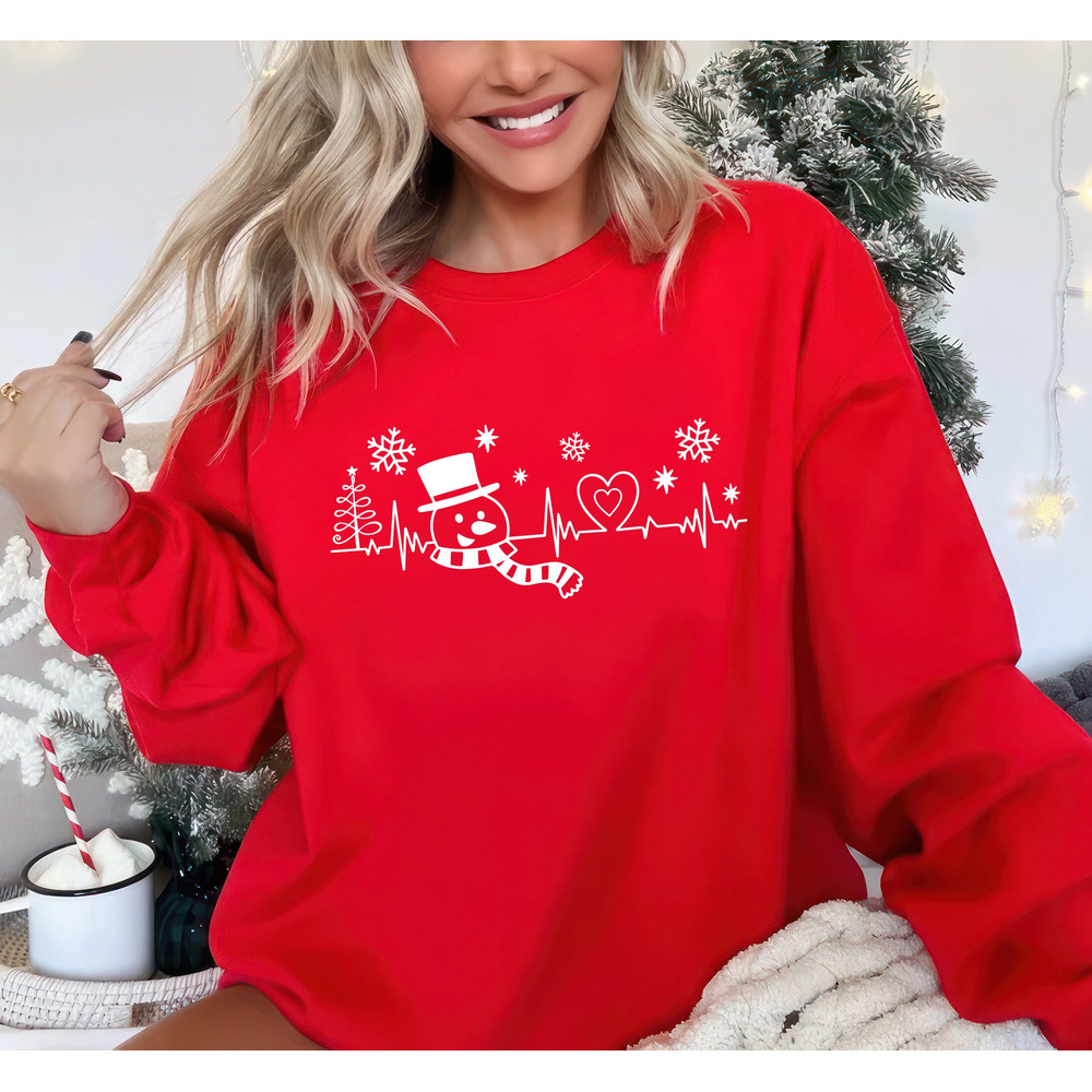 Christmas Heartbeat Sweatshirt, Snowman Christmas Unisex Sweatshirt, Xmas Sweater, Christmas Tree Sweatshirt, Funny Christmas Shirt.jpg
