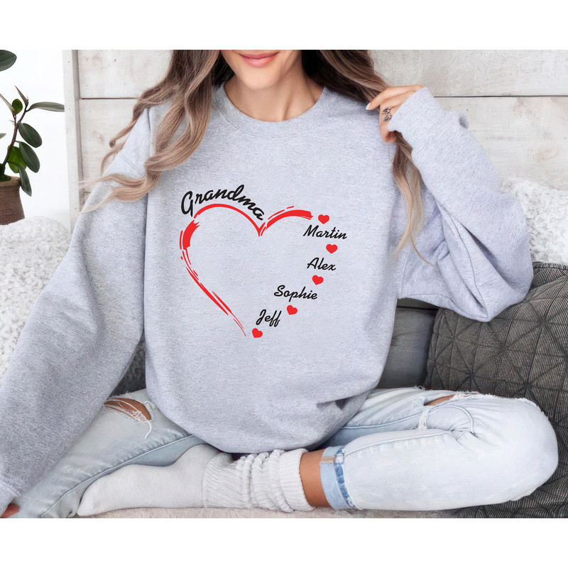 Custom Grandma Sweatshirt, Personalized Grandma Heart Unisex Sweater, Grandkids Name Sweatshirt, Gift For Grandma, Nana Grammy, Mothers Day 3.jpg