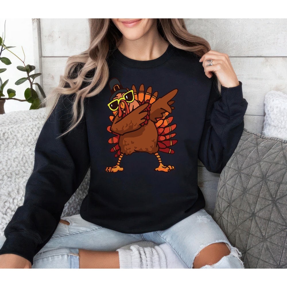 Dabbing Turkey Thanksgiving Sweatshirt, Thanksgiving Unisex Sweatshirt, Family Thanksgiving Sweater, Matching Tees, Thanksgiving Funny Shirt.jpg