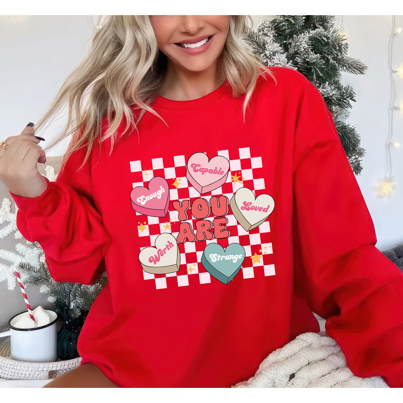 Retro Valentines Day Sweatshirt, Conversation Hearts Unisex Sweatshirt, Love Heart Sweatshirt, Cute Teacher Sweater, Gift For Her, Teacher 1.jpg