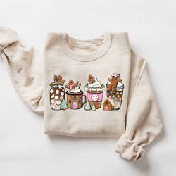 Gingerbread Christmas Coffee Shirt, Christmas coffee Sweatshirt, women Holiday sweater, Xmas Tee, Coffee Lover gift, Lat