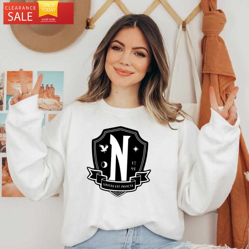 Black White Nevermore Academy Logo Shirt Wednesday Addams Family Gift - Happy Place for Music Lovers.jpg