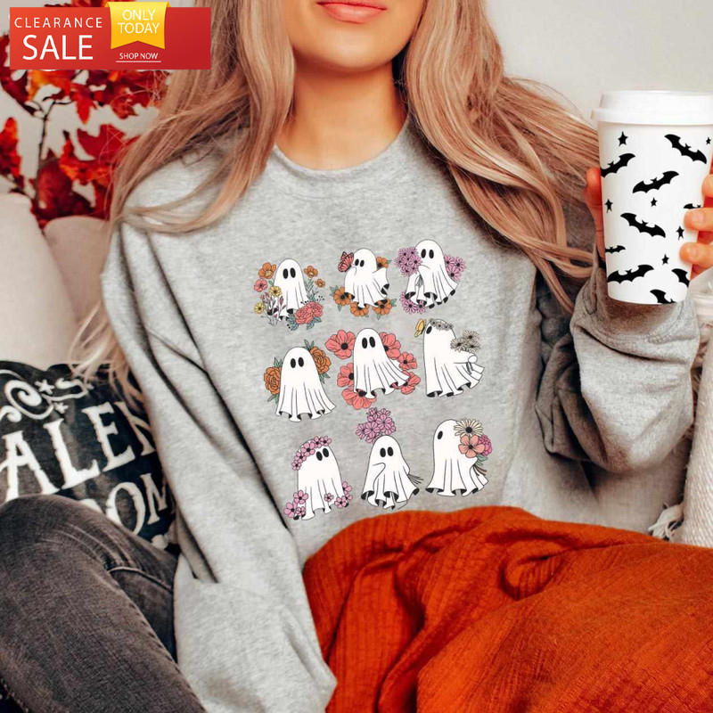 Cute Floral Ghost Halloween Graphic T Shirt - Happy Place for Music Lovers.jpg