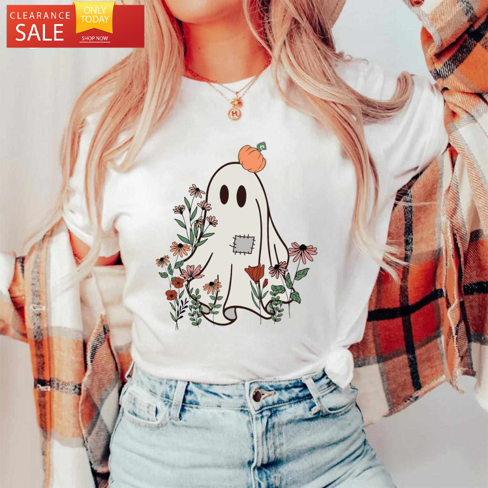 Floral Ghost Cute Halloween Shirt Spooky Season - Happy Place for Music Lovers.jpg