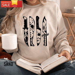 horror movie characters sweatshirt halloween t shirt for adults  happy place for music lovers