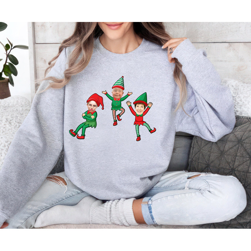 Custom Face Christmas Sweatshirt, Family Christmas Elf Face Unisex Sweater, Funny Christmas Party Sweatshirt, Personalized Ugly Xmas Shirt.jpg