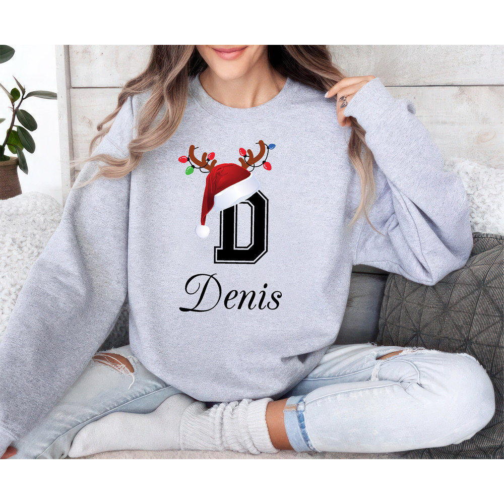Custom Family Christmas Name Initial Sweatshirt, Personalized Christmas Unisex Sweatshirt, Matching Xmas Sweatshirt, Santa Christmas Shirt.jpg