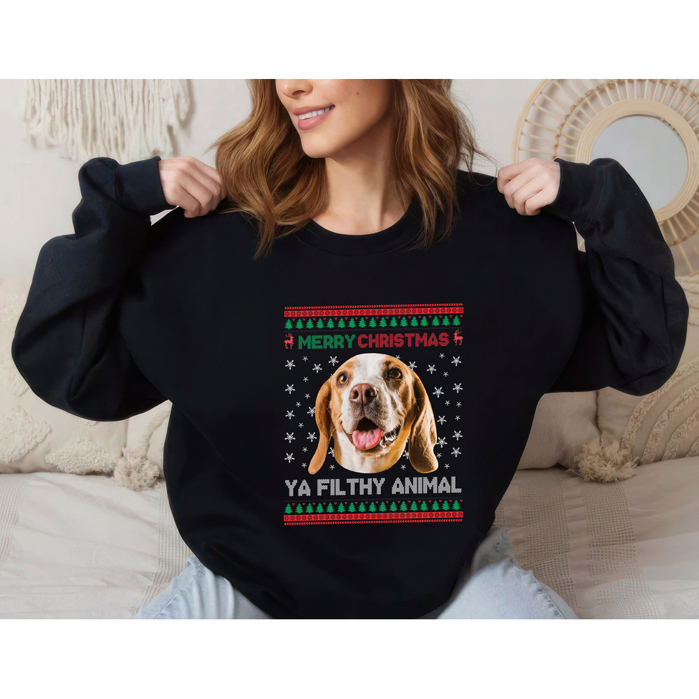 Custom Photo Ugly Merry Christmas Ya Filthy Animal Dog Cat Sweatshirt, Pet Lover Christmas Unisex Sweatshirt, Funny Ugly Christmas Sweater.jpg