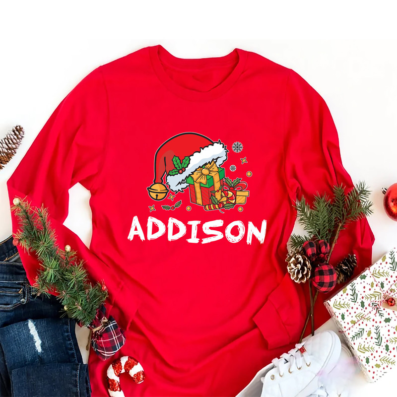 Personalized Matching Family Christmas Long Sleeve T-Shirt, Custom Christmas Unisex Long Sleeve Shirt, Matching Xmas Shirt, Santa Hat Shirts.jpg