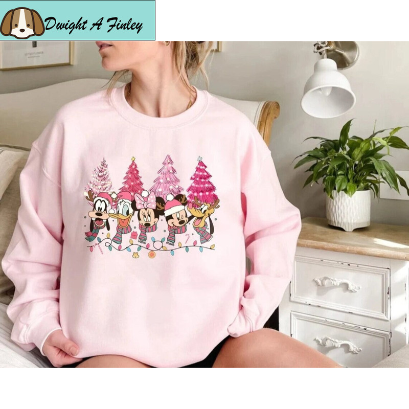 Christmas Mickey and Friends Sweatshirt, Pink Christmas Tree Sweatshirt, Christmas Family Shirt, Mickey Very Merry Sweatshirt, Xmas Sweater 1.jpg
