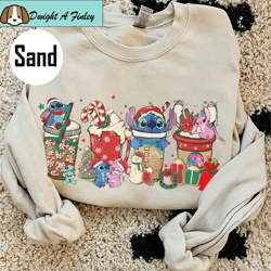 cute stitch and angel coffee tea sweater, disney couples xmas latte drink cup lights tee, lilo stitch epcot shirt,