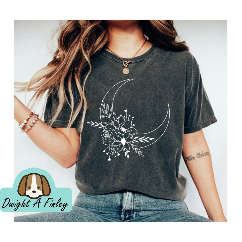 Floral Moon Shirt, Moon Shirt, Moon Bouquet Shirt, Moon Phases Shirt, Moon Boho Shirt, Astronomy T-Shirt, Celestial Shirt.jpg
