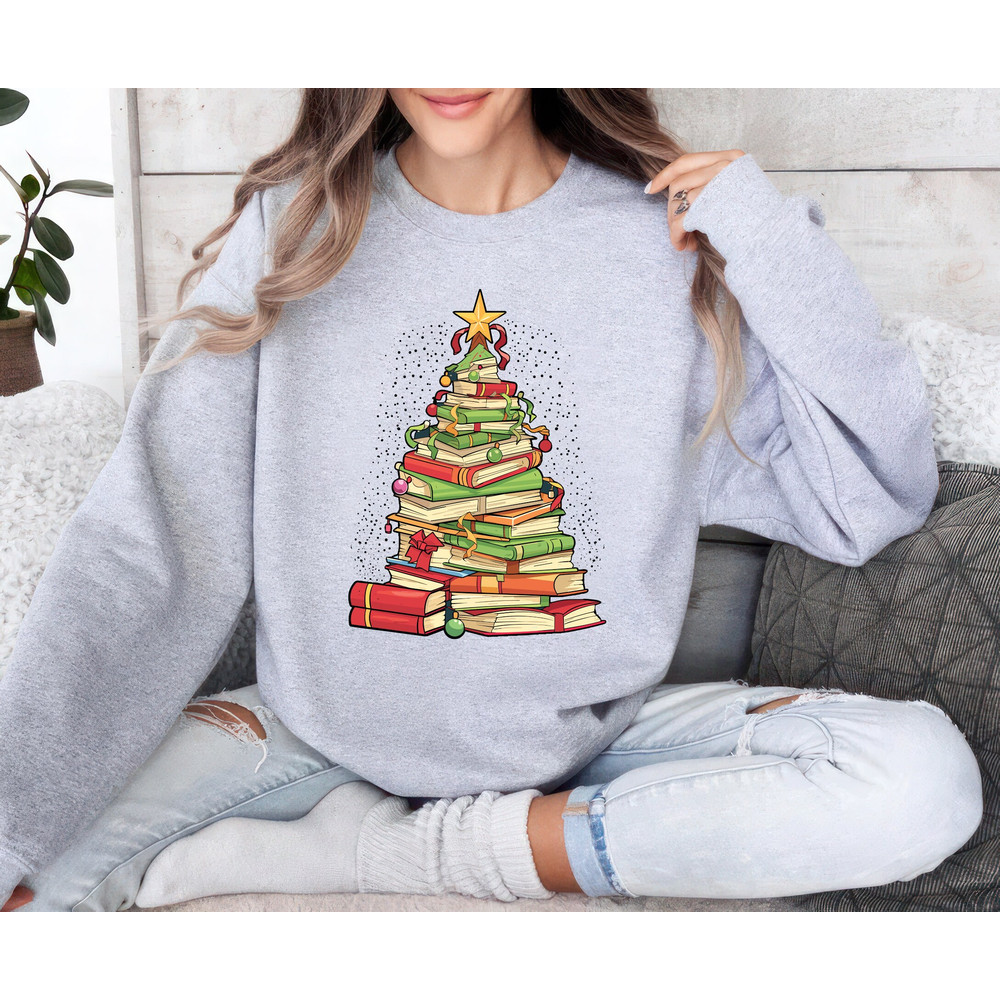 Christmas Book Tree Sweatshirt, Book Lovers Christmas Unisex Sweatshirt, Xmas Sweater, Bookworm Christmas Sweatshirt, Christmas Shirt.jpg