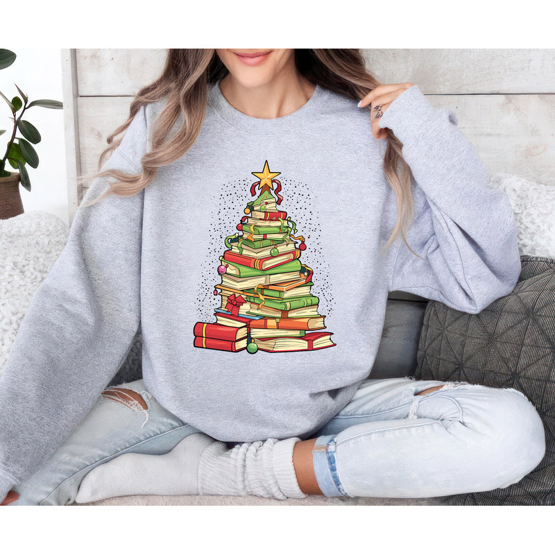 Christmas Book Tree Sweatshirt, Book Lovers Christmas Unisex Sweatshirt, Xmas Sweater, Bookworm Christmas Sweatshirt, Christmas Shirt.jpg