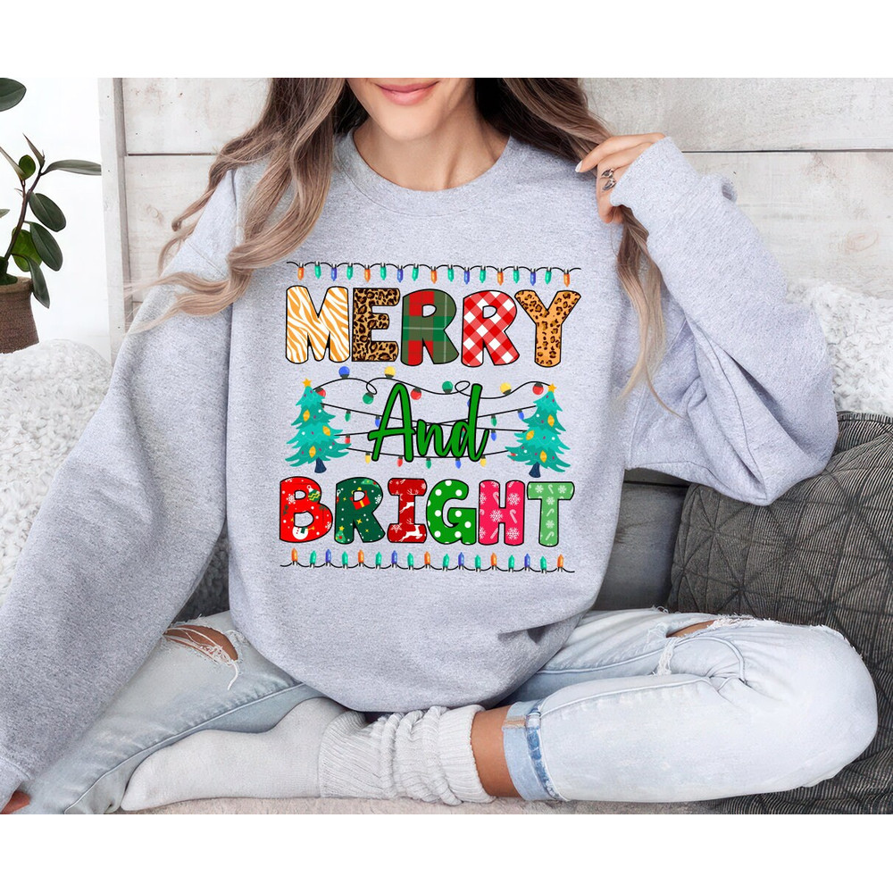 Christmas Sweatshirt, Merry And Bright Unisex Sweatshirt, Holiday Merry Christmas Sweater, Christmas Matching Shirt, Christmas Family Shirt 1.jpg
