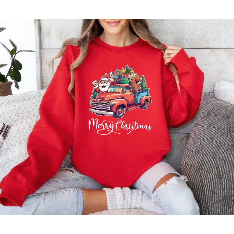 Christmas Truck Sweatshirt, Believe Merry Christmas Unisex Sweatshirt, Santa Christmas Truck Sweater, Holiday Xmas Family Matching Shirt.jpg