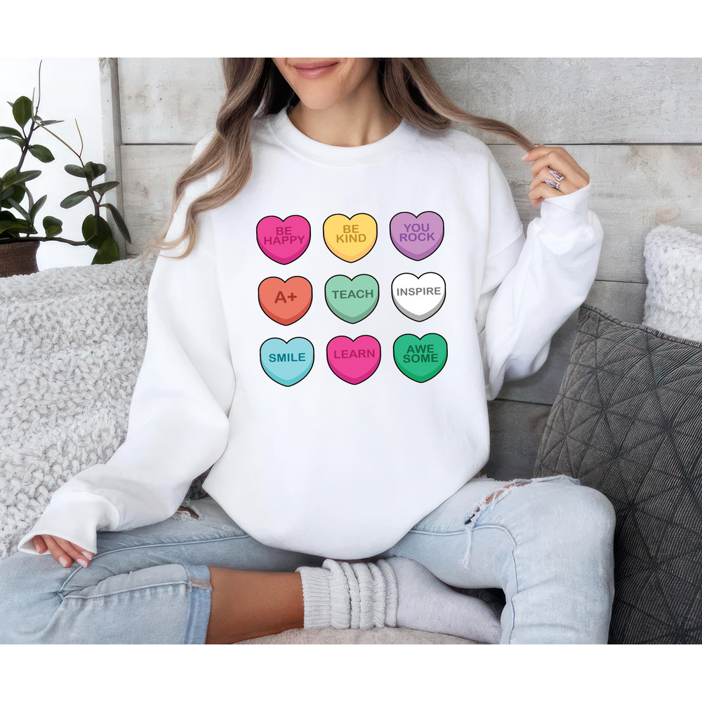 Retro Valentines Day Sweatshirt, Conversation Hearts Unisex Sweatshirt, Love Heart Sweatshirt, Cute Teacher Sweater, Gift For Her, Teacher.jpg