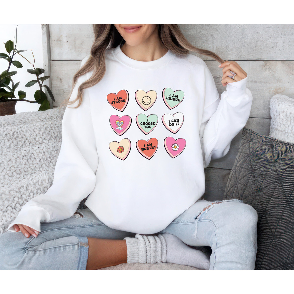 Valentines Day Sweatshirt, Conversation Hearts Unisex Sweatshirt, Love Heart Cute Sweatshirt, Conversation Sweater, Gift For Her, Girlfriend.jpg