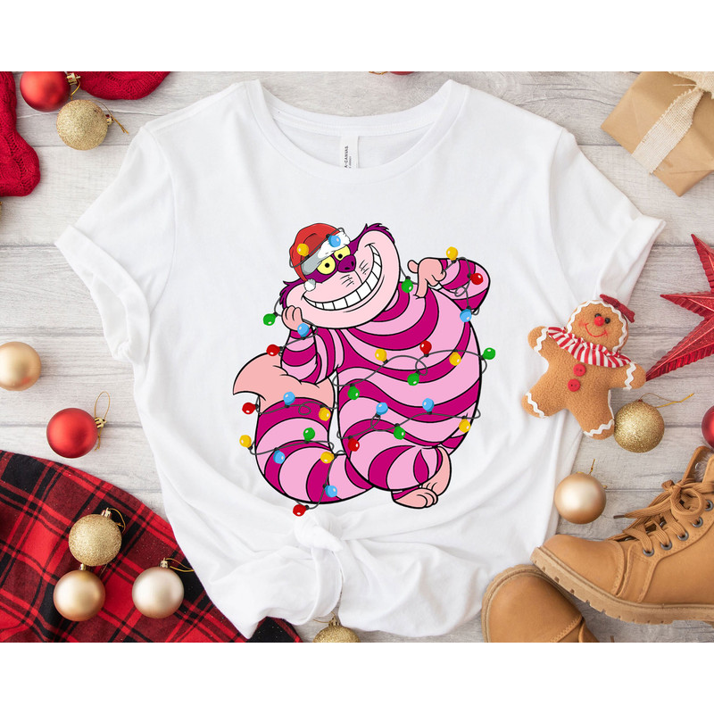 Alice in Wonderland The Cheshire Wear Santa Hat With Christmas Light Disney Cat A Very Merry Shirt Family Matching Walt Disney World Shirt.jpg