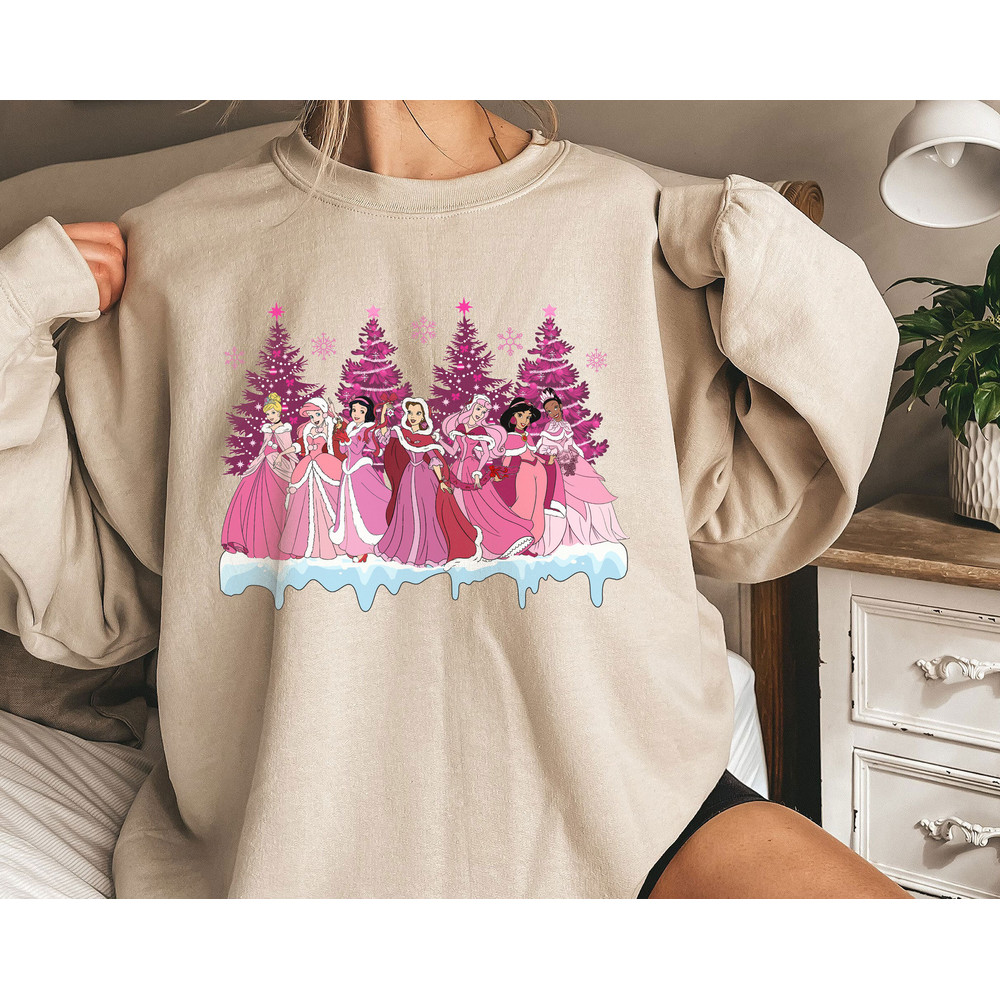 Ariel Belle Vintage Disney Princess Pink Christmas Shirt Family Matching Walt Disney World Shirt Gift Ideas Men Women.jpg