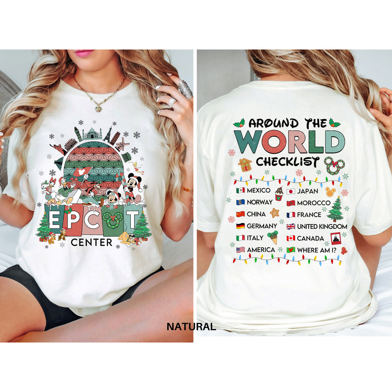 Christmas Disney Trip Mickey And Friends Epcot Center Around The World Checklist Merry Xmas Shirt Family Matching Walt Disney World Shirt.jpg