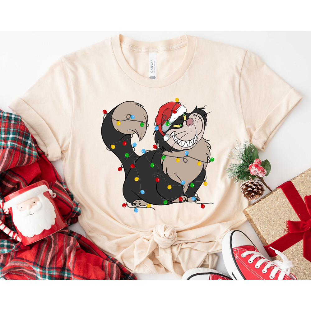 Cinderella Lucifer Wear Santa Hat With Christmas Light Disney Cat A Very Merry Shirt Family Matching Walt Disney World Shirt Gift Ideas.jpg