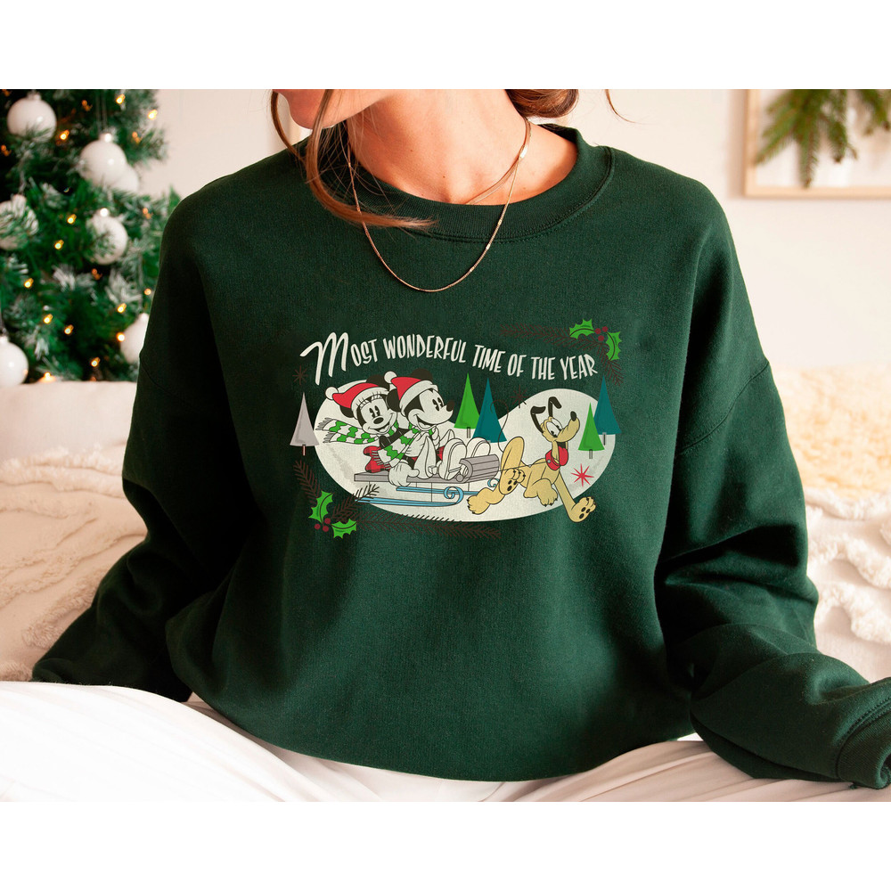 Classic Retro Mickey Minnie And Pluto Play Sledding Most Wonderful Time Of The Year Shirt Family Matching Shirt Gift Ideas Men Women.jpg