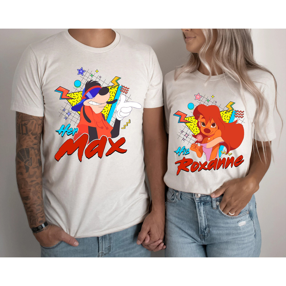Custom Couple Her Max His Roxanne 90s Retro Merry Christmas Shirt Family Matching Walt Disney World Shirt Gift Ideas Men Women.jpg