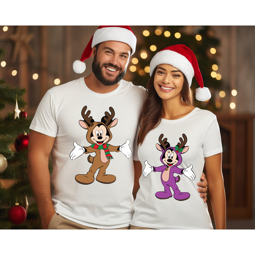 Custom Couple Mickey Minnie Mouse Wear Reindeer Costume Merry Christmas Shirt Family Matching Walt Disney World Shirt Gift Ideas Men Women.jpg